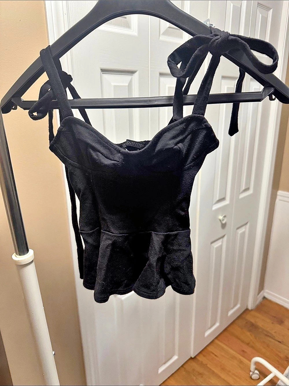 Urban Outfitters UO Bustier Tie-Shoulder Peplum Top Black XS